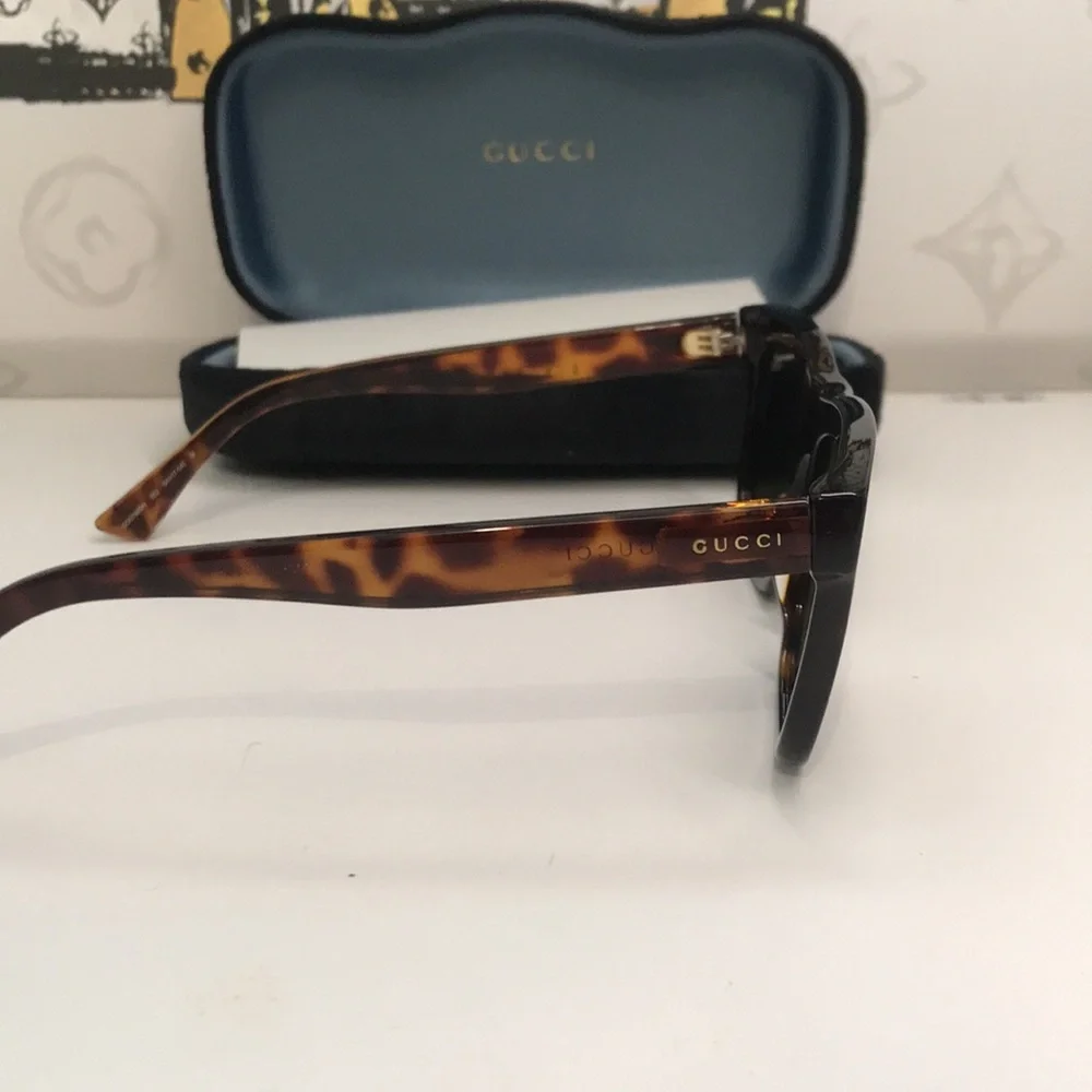 Authentic ✨ Brand New Gucci GG0158SN 002 Square Sunglasses – Tortoise Frame with